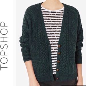🎈TopShop!! Cable Knit v neck Cardigan dark green